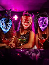 Venobat Halloween Mask LED Light Up Mask for Adults Kids - 3 Pack Cool Neon Glow Mask with Dark and Evil Glowing Eyes 3 Lighting Modes El Wire for Halloween Costume Festival Cosplay (Red+Blue+Purple) - Glow-Paradise