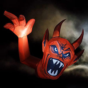 GOOSH 5 Foot Length Halloween Inflatables Halloween Red Devil Raise Hands with Build-in LED Light Blow Up Inflatables for Halloween Party Indoor Outdoor Tree Yard Garden Lawn Decorations - Glow-Paradise