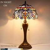 WERFACTORY Tiffany Style Table Lamp Blue Purple Cloud Stained Glass Bedside Antique Luxurious Desk Reading Light 12X12X22 Inches Decor Bedroom Living Room Home Office (LED Bulb Included) S558 Series - Glow-Paradise