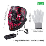 Halloween Scary Mask with LED Gloves Kit, LED Costume Mask EL Wire Light Up Mask for Halloween Costume Festival Cosplay(Pink) - Glow-Paradise