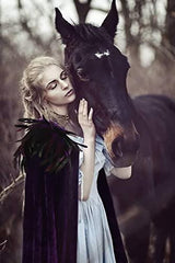 JEGERMIG 66in Adult Natural Feather and Cape Role Play Party Witch Cloak Purple - Glow-Paradise