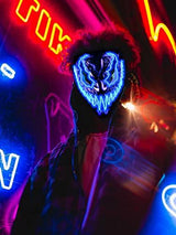Venobat Halloween Mask LED Light Up Mask for Adults Kids - Cool Neon Glow Mask with Dark and Evil Glowing Eyes 3 Lighting Modes El Wire for Halloween Costume Party Festival Cosplay (Blue) - Glow-Paradise