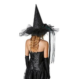 QinYing Halloween Costume Witch Hats for Women Steeple Top with LED Lights for Party (Black Polka Dots) - Glow-Paradise
