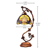 WERFACTORY Tiffany Lamp Yellow Liaison Stained Glass Bedside Table Lamp Desk Reading Light with Thin Metal Leaf Base 8X10X21 Inches Decor Small Space Bedroom Home Office LED Bulb Included S160E Series - Glow-Paradise