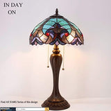 WERFACTORY Tiffany Style Table Lamp Green Stained Glass Liaison Bedside Antique Luxurious Desk Reading Light 12X12X22 Inches Decor Bedroom Living Room Home Office (LED Bulb Included) S160G Series - Glow-Paradise
