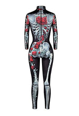 Pink Queen Womens Halloween Skeleton Print Cosplay Outfit Costume Jumpsuit - Glow-Paradise