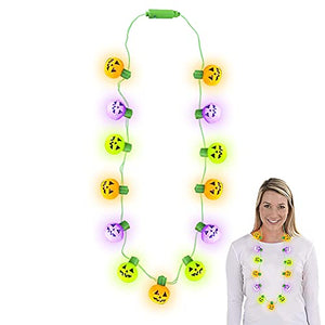ArtCreativity Light-Up Jack-O-Lantern Necklace with Multi-Mode Flashing LEDs, Halloween Party Favors, Halloween Party Accessories for Women, Men, and Kids, Great Gift Idea, Stocking Stuffer - Glow-Paradise