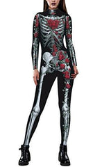 Pink Queen Womens Halloween Skeleton Print Cosplay Outfit Costume Jumpsuit - Glow-Paradise
