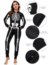 URATOT Women Skeleton Costume Glow in The Dark Halloween Onesie Pajama, Medium Black - Glow-Paradise