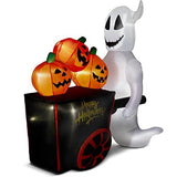 DECORLIFE 6FT Halloween Inflatables, Blow up Ghost with Pumpkin Cart, Outdoor Halloween Decorations with Built-in LED Lights for Lawn, Garden, Yard - Glow-Paradise