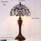 WERFACTORY Tiffany Style Table Lamp Blue Purple Cloud Stained Glass Bedside Antique Luxurious Desk Reading Light 12X12X22 Inches Decor Bedroom Living Room Home Office (LED Bulb Included) S558 Series - Glow-Paradise