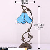 WERFACTORY Tiffany Lamp Blue Stained Glass Bedside Lamp, Thin Metal Leaf Table Desk Reading Light 8X10X21 Inches Decor Small Space Bedroom Home Office LED Bulb Included S70106B Series - Glow-Paradise