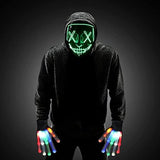 Halloween Scary Mask with LED Gloves Kit, LED Costume Mask EL Wire Light Up Mask for Halloween Costume Festival Cosplay (Green) - Glow-Paradise