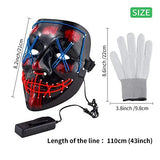 Halloween Scary Mask with LED Gloves Kit, LED Costume Mask EL Wire Light Up Mask for Halloween Costume Festival Cosplay (Blue & Red) - Glow-Paradise