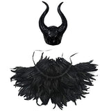 Feather Cape Shawl with Maleficent Horns Headband Set Halloween Costumes Couples Adults - Glow-Paradise