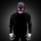 Halloween Scary Mask with LED Gloves Kit, LED Costume Mask EL Wire Light Up Mask for Halloween Costume Festival Cosplay (White&Pink) - Glow-Paradise