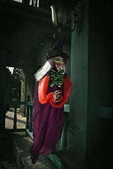 49 Inches Halloween Hanging Vibrating Witch with Light-up Eyes and Scary Sound Effect, Design with Motion and Sound Activation Function for Halloween Prop Décor,Outdoor, Indoor, Haunted House - Glow-Paradise