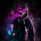 Halloween Mask LED Light Up Scary Mask with Skull Gloves 3 Lighting Modes for Festival Parties Cosplay (purple) - Glow-Paradise