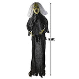 Prextex Halloween Gray Haired Zombie Skull with Posable Skeletal Hands - Best Halloween Decoration Prop for Garden, Lawn, car - Glow-Paradise