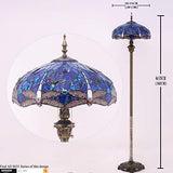 WERFACTORY Tiffany Floor Lamp Dragonfly Blue Stained Glass Standing Reading Light 16X16X64 Inches Antique Pole Corner Lamp Decor Bedroom Living Room Home Office (LED Bulb Included) S631 Series - Glow-Paradise