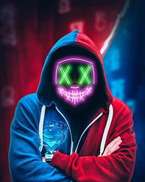 Depointer Halloween Scary Mask Cosplay Led Costume Mask EL Wire Light up Halloween Festival Party, Pink/Green - Glow-Paradise