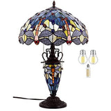 WERFACTORY Tiffany Table Lamp Sea Blue Yellow Stained Glass Dragonfly Mather-Daughter Vase Table Lamp 16X16X24 Inches Desk Light Decor Bedroom Living Room Home Office (LED Bulb Included) S128 Series - Glow-Paradise