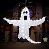 CCINEE Peek A Boo Hanging Ghost with White Lights 50" X 53" Prelit Large Spooky Outdoor Tree Wrap Ghost Decoration for Halloween Party Lawn Patio Haunted House Props Supply - Glow-Paradise