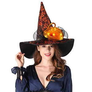 QinYing Orange Halloween Costume LED Light Witch Hats for Women Steeple Top with Lamp for Party Orange - Glow-Paradise