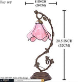 WERFACTORY Tiffany Lamp Pink Stained Glass Bedside Lamp, Thin Metal Leaf Table Desk Reading Light 8X10X21 Inches Decor Small Space Bedroom Home Office LED Bulb Included S70106A Series - Glow-Paradise
