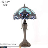 WERFACTORY Tiffany Style Table Lamp Green Stained Glass Liaison Bedside Antique Luxurious Desk Reading Light 12X12X22 Inches Decor Bedroom Living Room Home Office (LED Bulb Included) S160G Series - Glow-Paradise