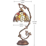 WERFACTORY Tiffany Lamp Stained Glass Table Lamp Bedside Maple Leaf Thin Antique Desk Reading Light 8X10X21 Inches Decor Small Space Bedroom Home Office LED Bulb Included S804 Series - Glow-Paradise