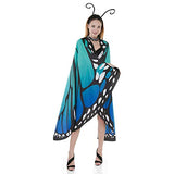 Butterfly Wing Cape Shawl with Lace Mask and Black Velvet Antenna Headband Adult Women Halloween Costume Accessory (Blue) - Glow-Paradise