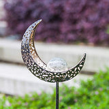 Homeimpro Garden Solar Lights Pathway Outdoor Moon Crackle Glass Globe Stake Metal Lights,Waterproof Warm White LED for Lawn,Patio or Courtyard (Bronze) - Glow-Paradise