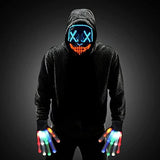 Halloween Scary Mask with LED Gloves Kit, LED Costume Mask EL Wire Light Up Mask for Halloween Costume Festival Cosplay (Blue & Red) - Glow-Paradise