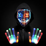 Halloween Scary Mask with LED Gloves Kit, LED Costume Mask EL Wire Light Up Mask for Halloween Costume Festival Cosplay - Glow-Paradise