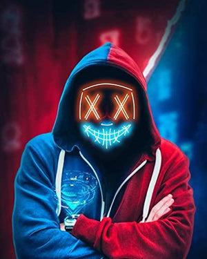 Depointer Halloween Scary Mask Cosplay Led Costume Mask EL Wire Light up Halloween Festival Party,Orange/Blue - Glow-Paradise