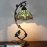 WERFACTORY Tiffany Lamp Bedside Table Lamp, Sea Blue Stained Glass Dragonfly Desk Reading Light, Thin Metal Leaf Base 8X10X21 Inches Decor Small Space Bedroom Home Office LED Bulb Included S147 Series - Glow-Paradise
