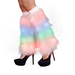 Rainbow LED Light Up Funky Furry Leg Warmers - Glow-Paradise