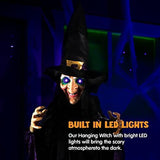 JOYIN Life Size 74" Hanging Animated Witch with LED Eyes and Spooky Sounds for Halloween Decorations - Glow-Paradise