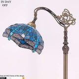 WERFACTORY Tiffany Floor Lamp Sea Blue Stained Glass Dragonfly Arched Lamp 12X18X64 Inches Gooseneck Adjustable Corner Standing Reading Light Decor Bedroom Living Room (LED Bulb Included) S622 Series - Glow-Paradise