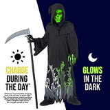 Morph Costumes Grim Reaper Costume Kids Glow In The Dark Boys and Girls Halloween Scary Phantom Costume S - Glow-Paradise