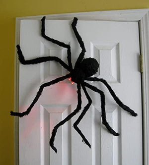 Halloween Giant Spider with Light Up Eyes Decorations 4 Ft Hairy Spider Prop with LED Red Eyes for Best Indoor / Outdoor Halloween Decor - Glow-Paradise