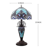 WERFACTORY Tiffany Style Table Lamp Green Stained Glass Liaison Lamp 12X12X22 Inches Mother-Daughter Vase Desk Reading Light Decor Bedroom Living Room Home Office (LED Bulb Included) S160G Series - Glow-Paradise