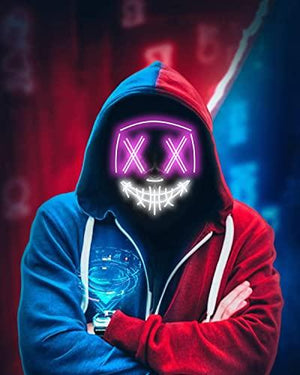 Depointer Halloween Scary Mask Cosplay Led Costume Mask EL Wire Light up Halloween Festival Party, Pink/White - Glow-Paradise