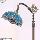 WERFACTORY Tiffany Floor Lamp Sea Blue Stained Glass Dragonfly Arched Lamp 12X18X64 Inches Gooseneck Adjustable Corner Standing Reading Light Decor Bedroom Living Room (LED Bulb Included) S622 Series - Glow-Paradise