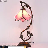 WERFACTORY Tiffany Lamp Pink Stained Glass Bedside Lamp, Thin Metal Leaf Table Desk Reading Light 8X10X21 Inches Decor Small Space Bedroom Home Office LED Bulb Included S70106A Series - Glow-Paradise