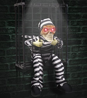 Screaming Animated Halloween Decorations, Halloween Decor Prop with Motion Sensor, Scary Skull Cage Prisoner Haunted House Decor, Spooky Hanging Ghost Light Up Eyes Decorations - Glow-Paradise