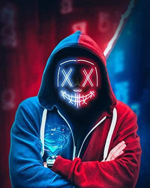 Depointer Halloween Scary Mask Cosplay Led Costume Mask EL Wire Light up Halloween Festival Party,Blue/Red - Glow-Paradise