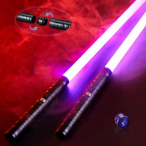 Oomyeh Light up Saber Metal Hilt 2 Pack RGB 7 Colors with 3 Modes Type-C Rechargeable 2 in 1 Dueling Light up Saber for Kids and Adults Children's Day Halloween (Black) - Glow-Paradise