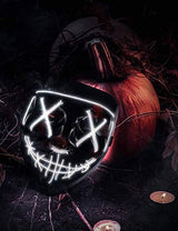 Depointer Halloween Scary Mask Cosplay Led Costume Mask EL Wire Light up Halloween Festival Party(White) - Glow-Paradise